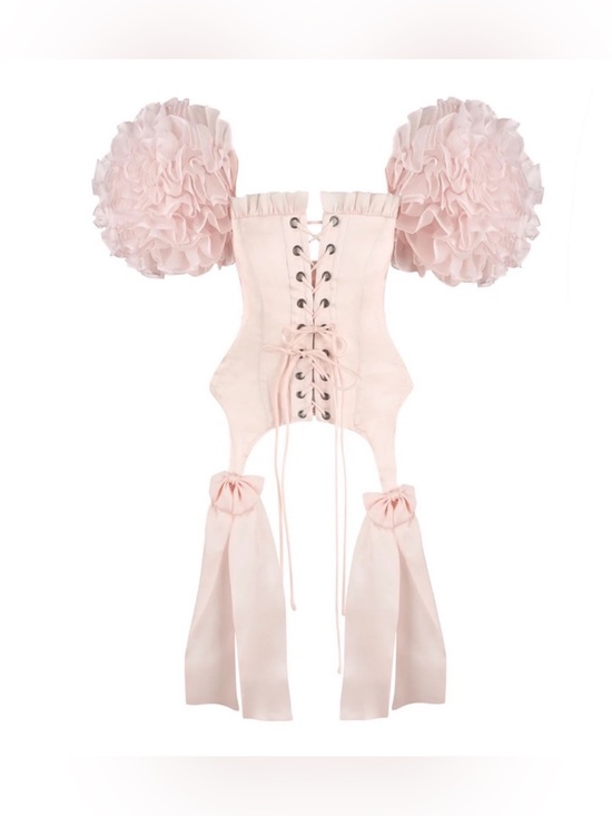 Selkie Tops - Selkie Pink Ruffle Puff-Sleeve Corset
